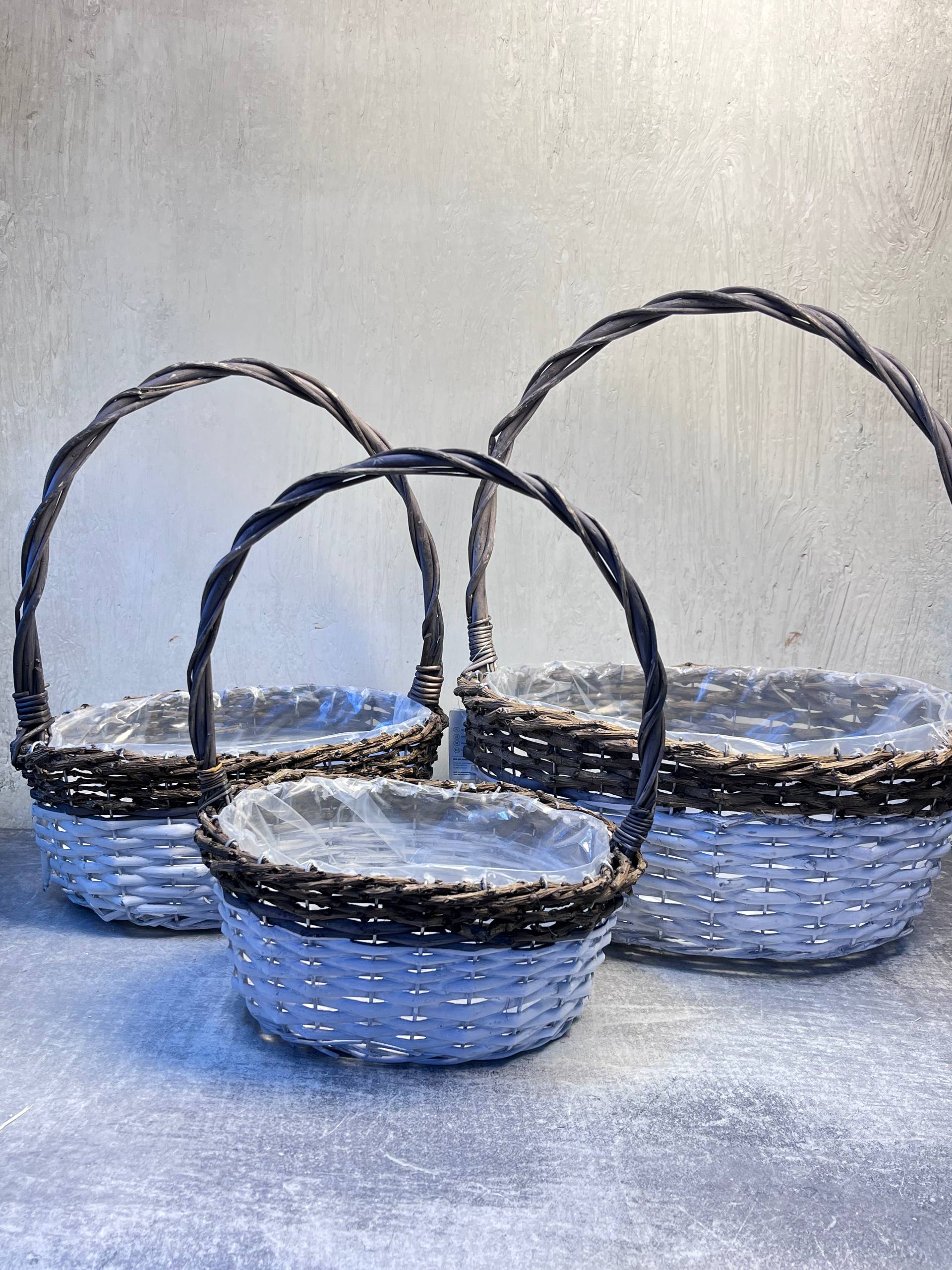 Pletena korpa set 3/1 braon bela