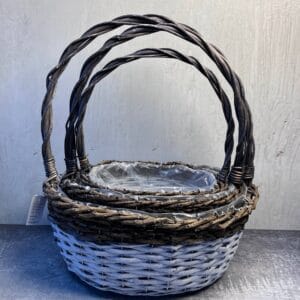 Pletena korpa set 3/1 braon bela